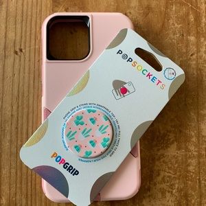 New light pink Otterbox with cactus pop socket for iPhone 12/13 Pro Max.